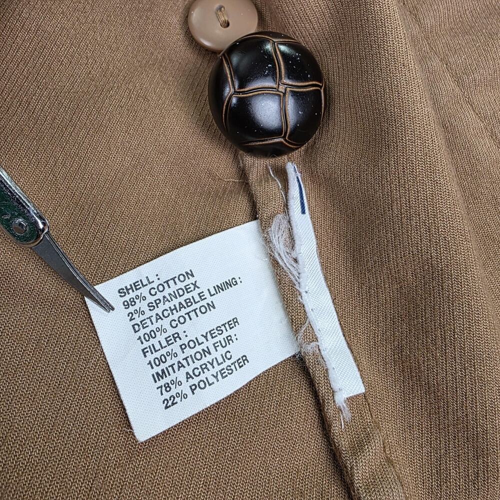 GAP Jacket Womens Medium Beige Faux Fur Collar Detachable Lining Twill Barn Coat - Picture 15 of 16